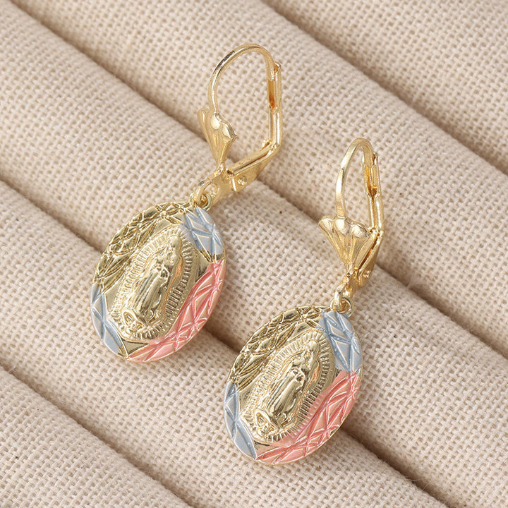 Christianartworkshop Ornate Our Lady Oval Drop Earrings: Embodying Maternal Grace & Divine Protection - image 8