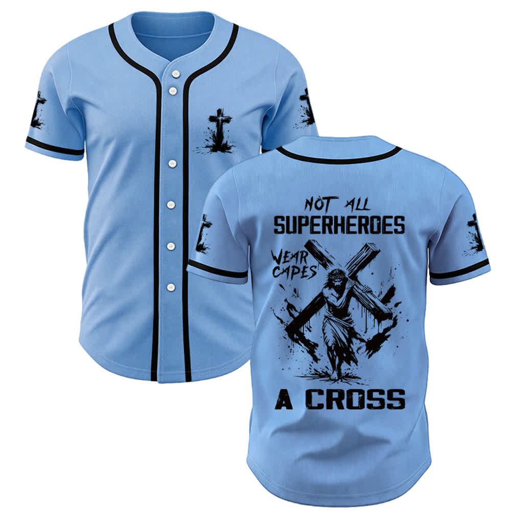Christianartworkshop Not All Superheroes Wear Capes A Cross Unisex Baseball Jersey - Blue - 3XL - image 16