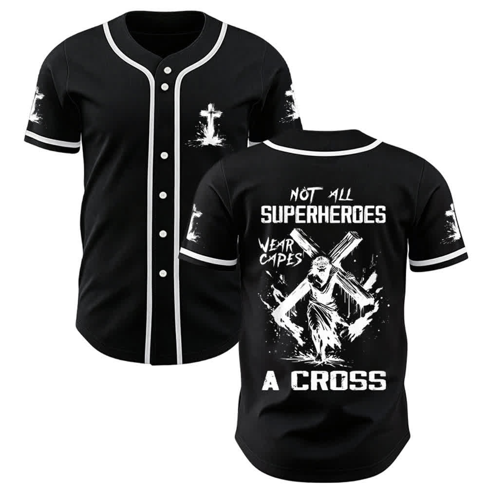 Christianartworkshop Not All Superheroes Wear Capes A Cross Unisex Baseball Jersey - Black - 3XL - image 7