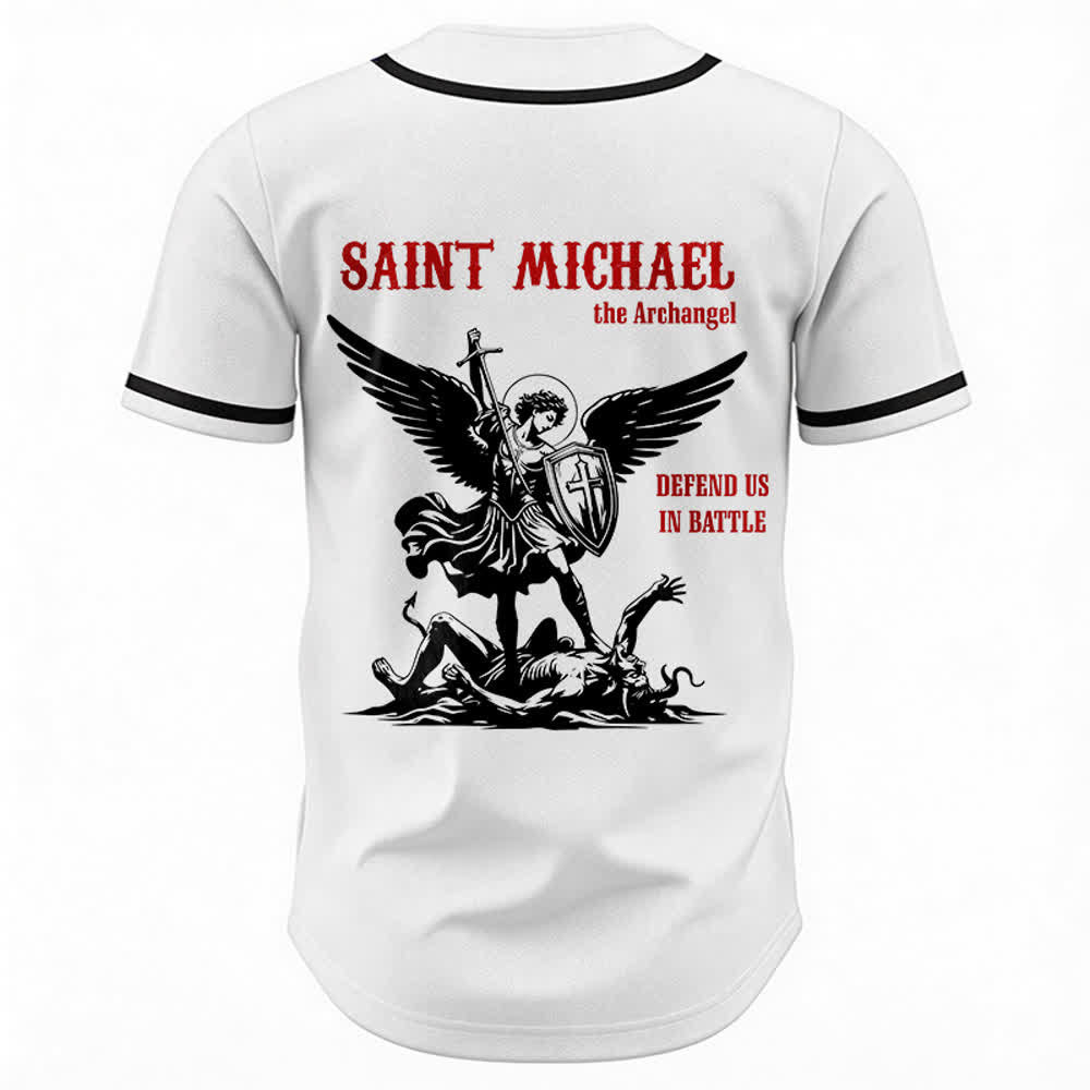 Christianartworkshop St.Michael Archangel Defend Us Unisex Baseball Jersey - image 5