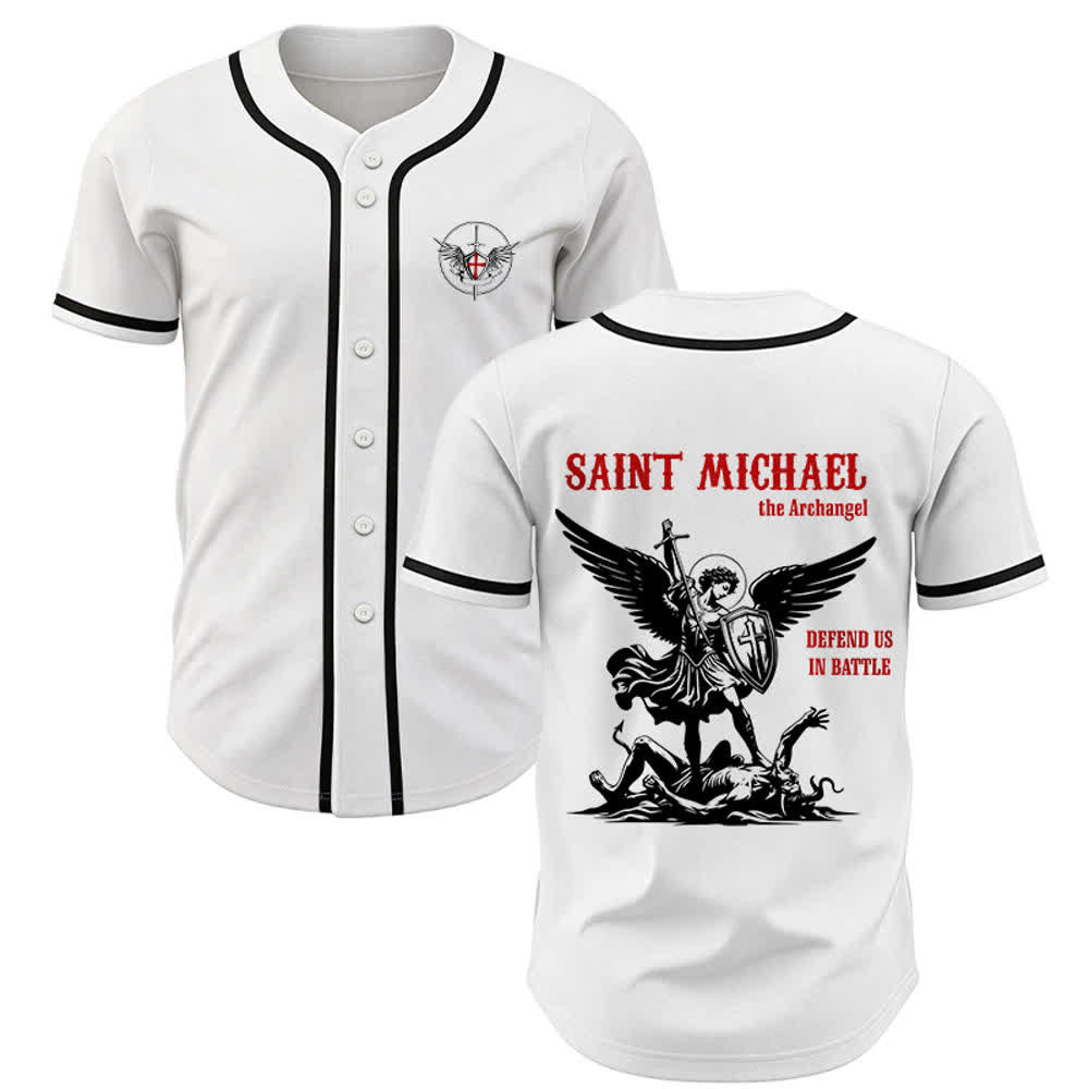 Christianartworkshop St.Michael Archangel Defend Us Unisex Baseball Jersey - White - 3XL - image 0