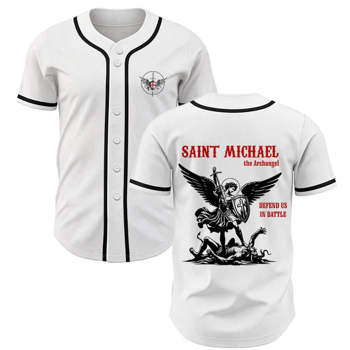 Christianartworkshop St.Michael Archangel Defend Us Unisex Baseball Jersey - White - 3XL - image 0