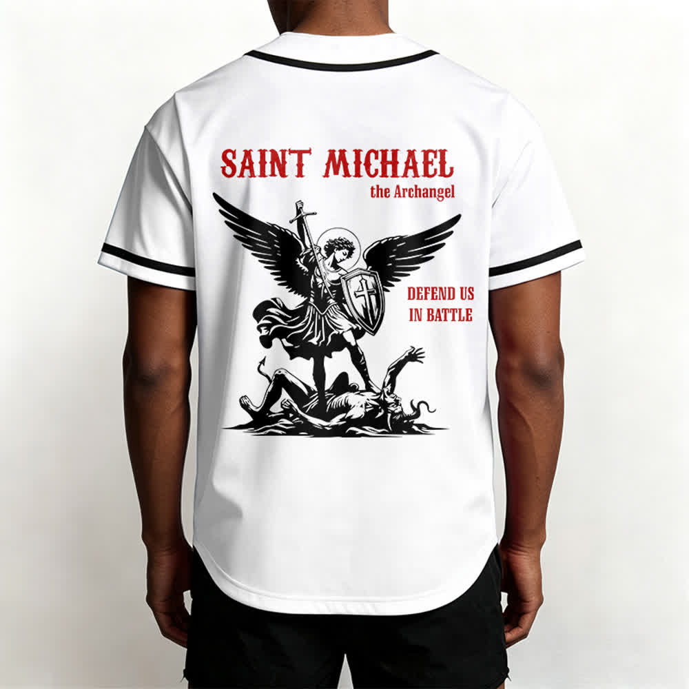 Christianartworkshop St.Michael Archangel Defend Us Unisex Baseball Jersey - image 1