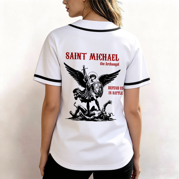 Christianartworkshop St.Michael Archangel Defend Us Unisex Baseball Jersey - image 3