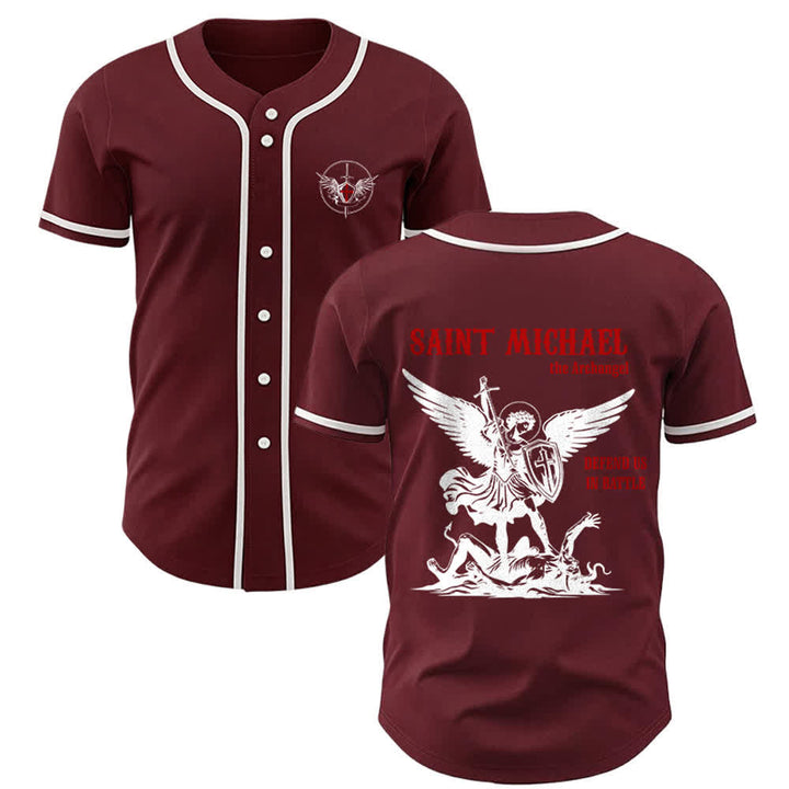 Christianartworkshop St.Michael Archangel Defend Us Unisex Baseball Jersey - Wine - 3XL - image 13