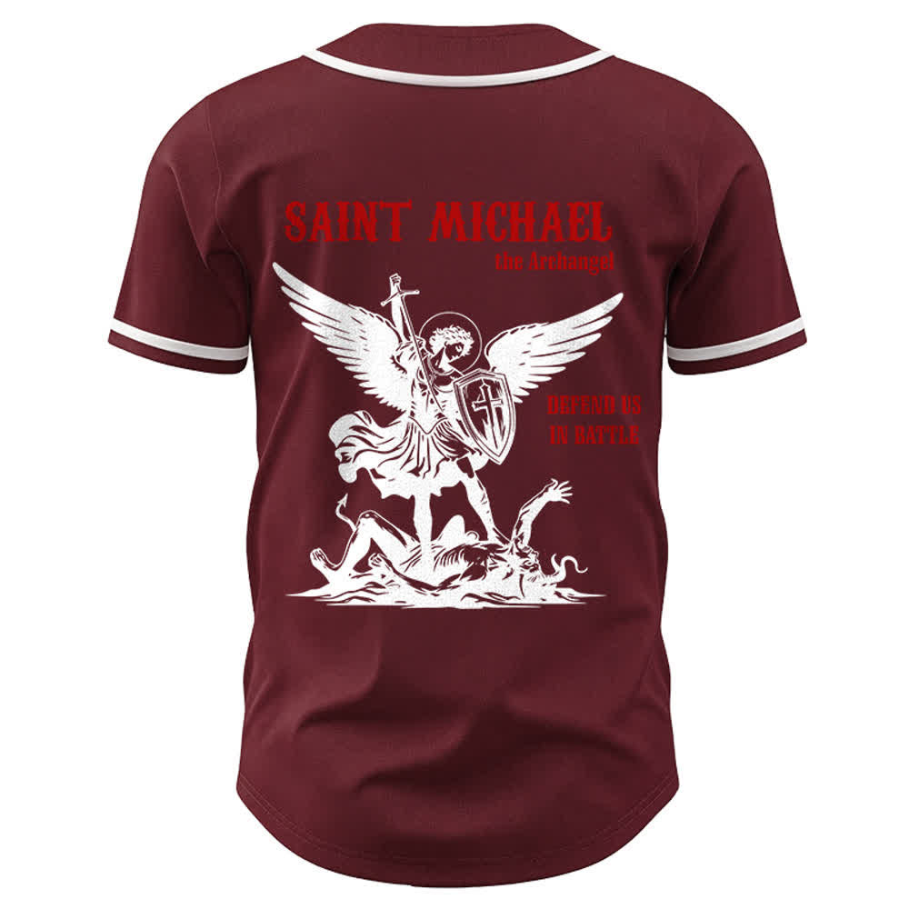 Christianartworkshop St.Michael Archangel Defend Us Unisex Baseball Jersey - image 14