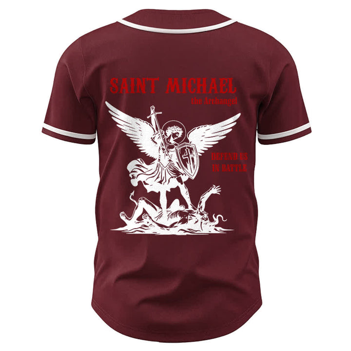 Christianartworkshop St.Michael Archangel Defend Us Unisex Baseball Jersey - image 14