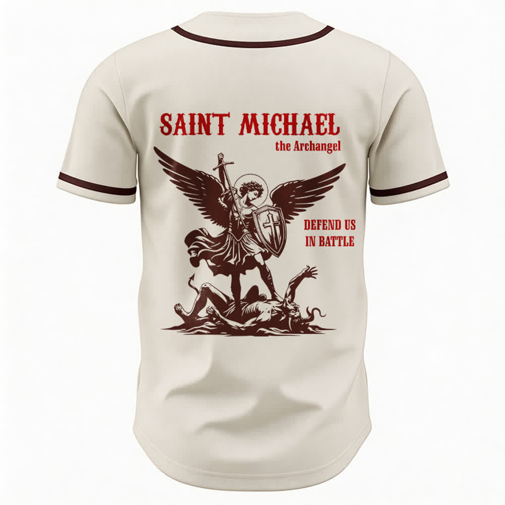 Christianartworkshop St.Michael Archangel Defend Us Unisex Baseball Jersey - image 26