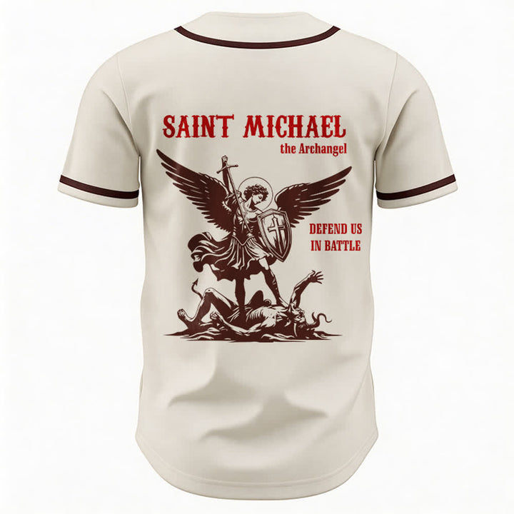 Christianartworkshop St.Michael Archangel Defend Us Unisex Baseball Jersey - image 26