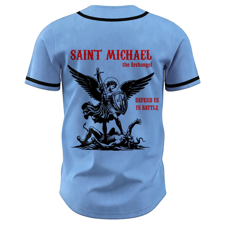 Christianartworkshop St.Michael Archangel Defend Us Unisex Baseball Jersey - image 17