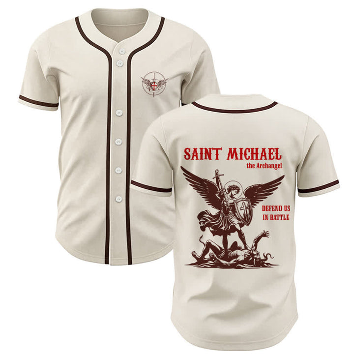 Christianartworkshop St.Michael Archangel Defend Us Unisex Baseball Jersey - Apricot - 3XL - image 25
