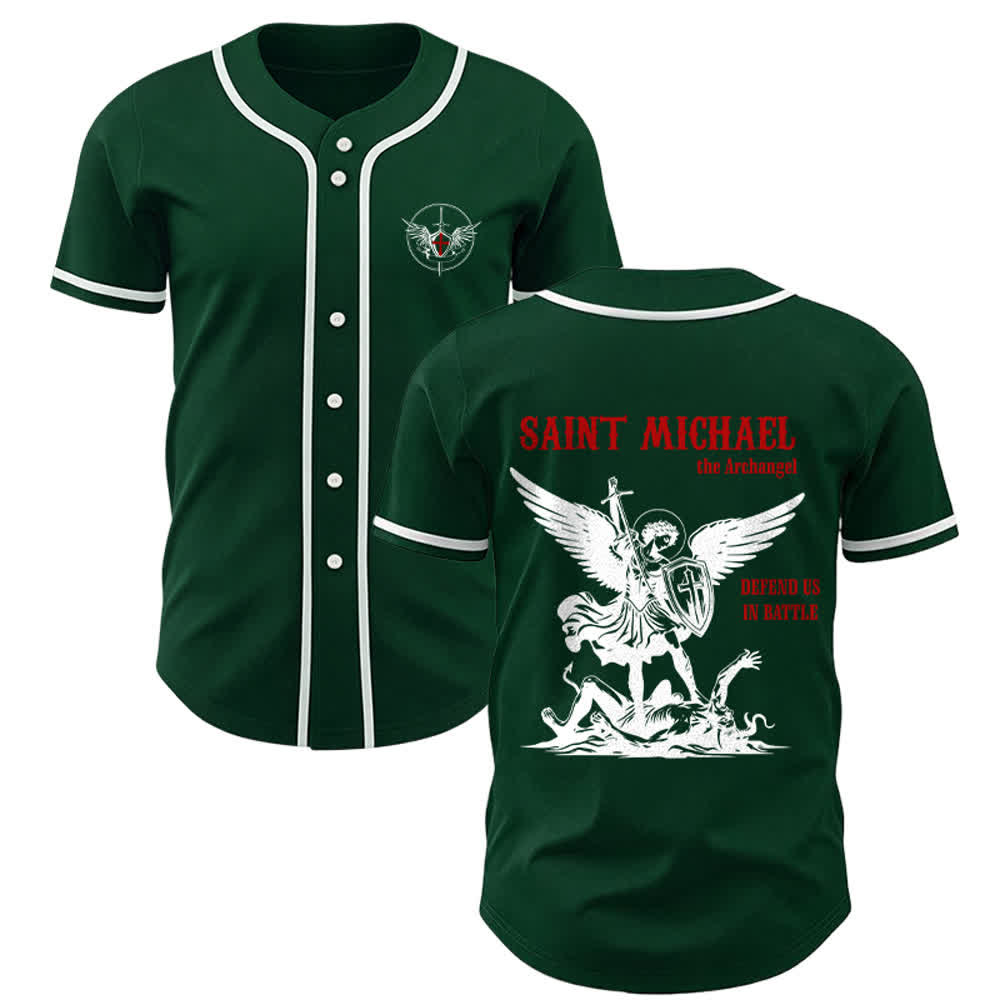 Christianartworkshop St.Michael Archangel Defend Us Unisex Baseball Jersey - Green - 3XL - image 22