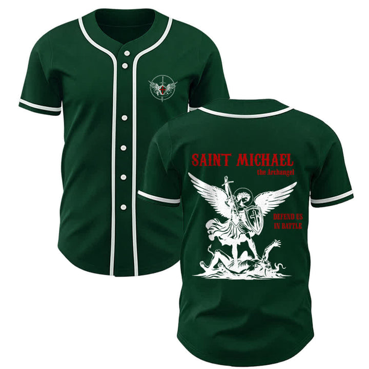 Christianartworkshop St.Michael Archangel Defend Us Unisex Baseball Jersey - Green - 3XL - image 22