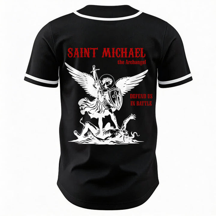 Christianartworkshop St.Michael Archangel Defend Us Unisex Baseball Jersey - image 8
