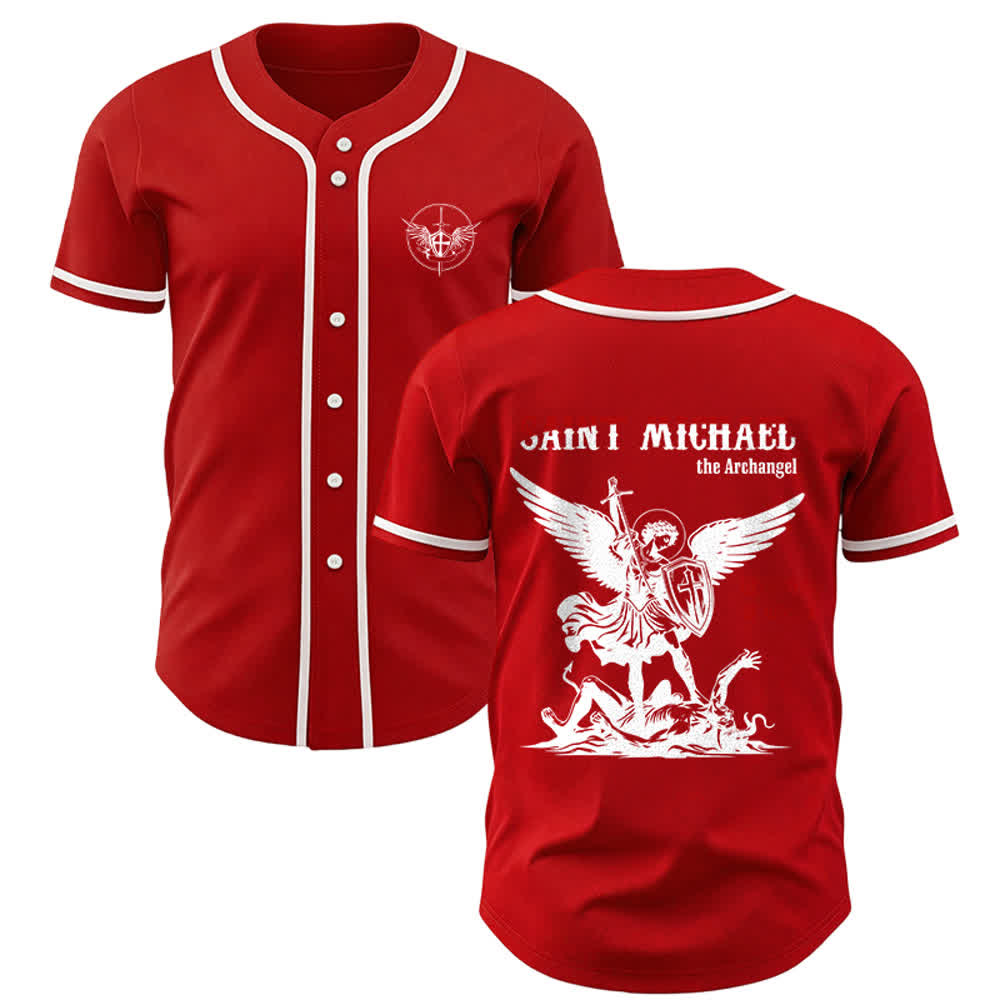 Christianartworkshop St.Michael Archangel Defend Us Unisex Baseball Jersey - Red - 3XL - image 10