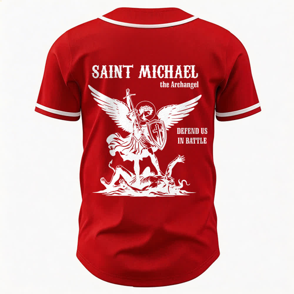 Christianartworkshop St.Michael Archangel Defend Us Unisex Baseball Jersey - image 11