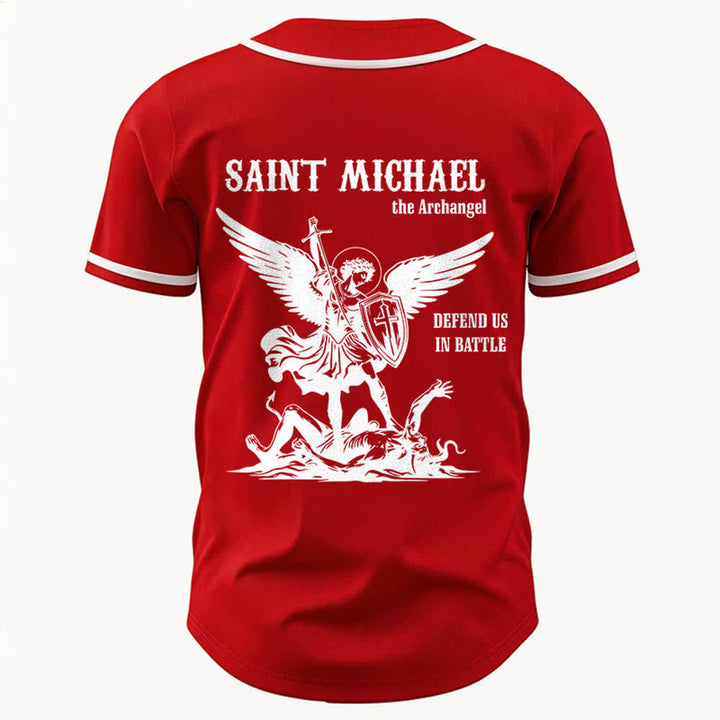 Christianartworkshop St.Michael Archangel Defend Us Unisex Baseball Jersey - image 11