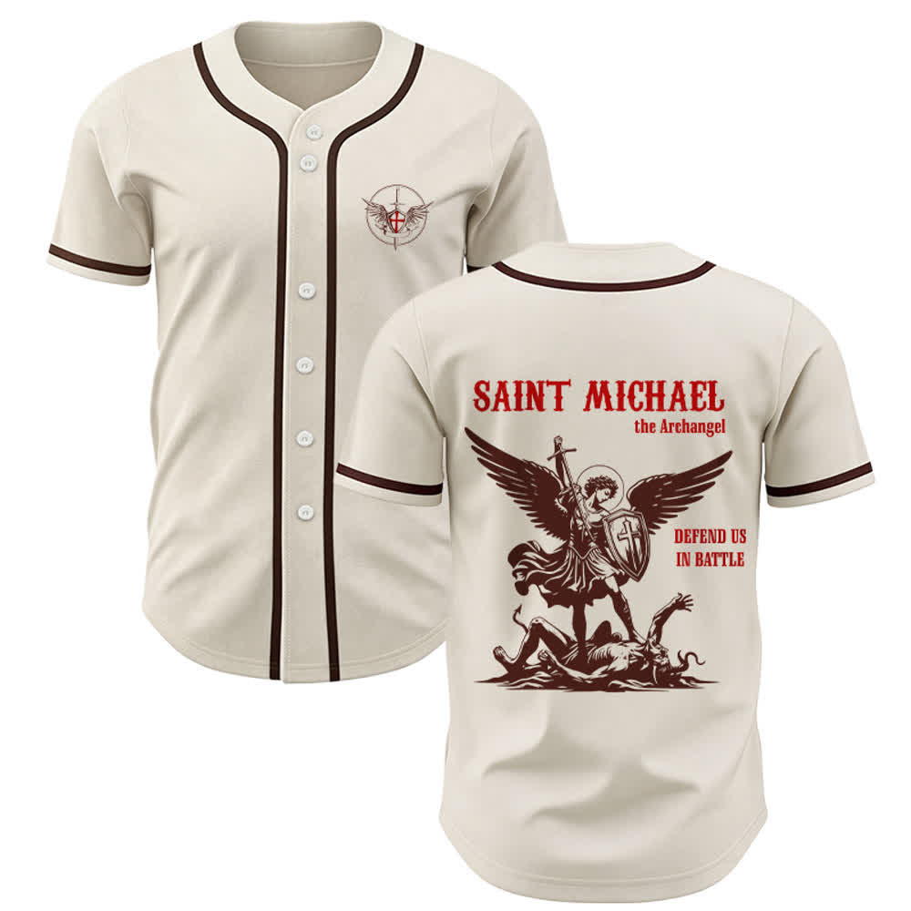 Christianartworkshop St.Michael Archangel Defend Us Unisex Baseball Jersey - image 27