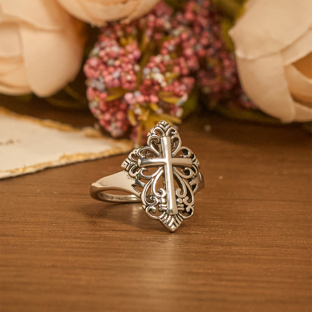 Christianartworkshop Heritage Filigree Cross Open Ring: A Symbol Of Marian Devotion & Divine Care - image 1