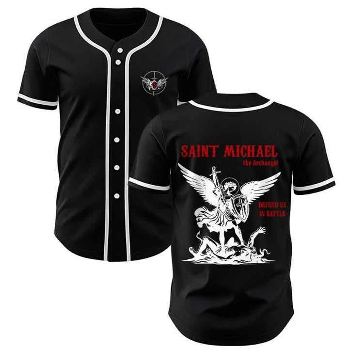 Christianartworkshop St.Michael Archangel Defend Us Unisex Baseball Jersey - Black - 3XL - image 7