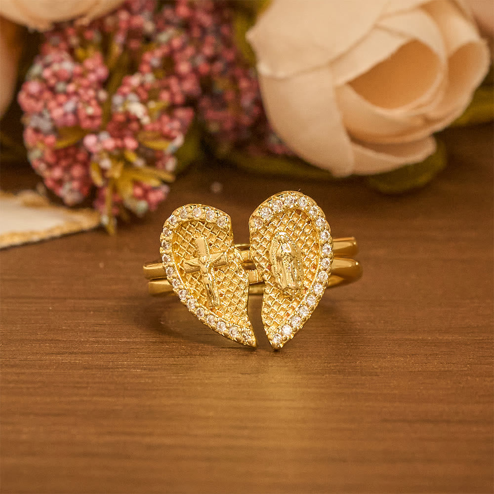 Christianartworkshop Classic Cross Split Heart Adjustable Ring: A Symbol Of Hope & Eternal Salvation - Step of 2(Suitable for US sizes 6-9) - image 0