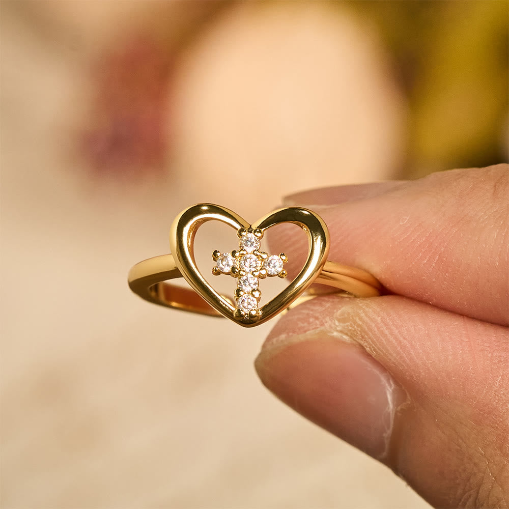 Christianartworkshop Elegant Heart Cross Open Ring: Emblem Of Devoted Faith & Heavenly Guidance - Heart - image 0
