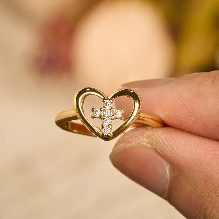 Christianartworkshop Elegant Heart Cross Open Ring: Emblem Of Devoted Faith & Heavenly Guidance - Heart - image 0