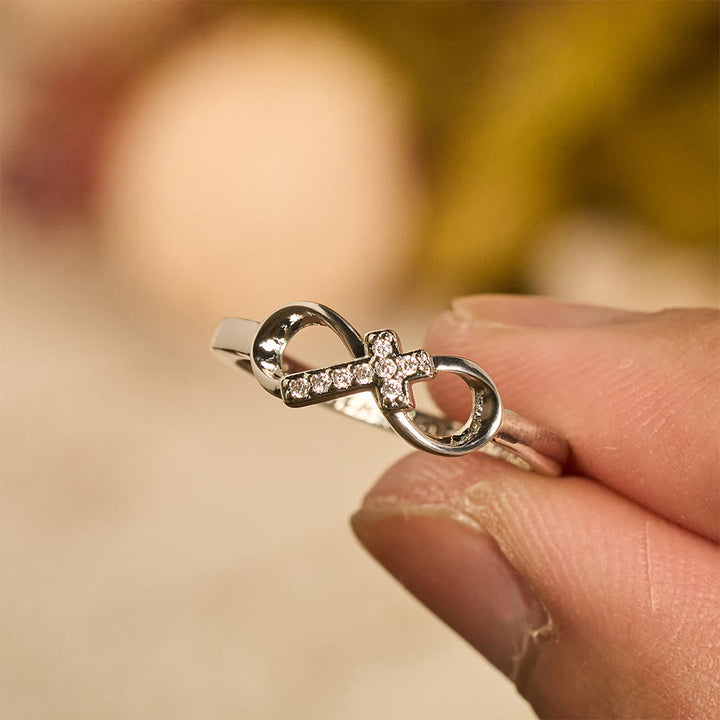 Christianartworkshop Elegant Infinity Cross Open Ring with Engraving: Emblem of Spiritual Strength & Divine Guidance - 10 - image 0