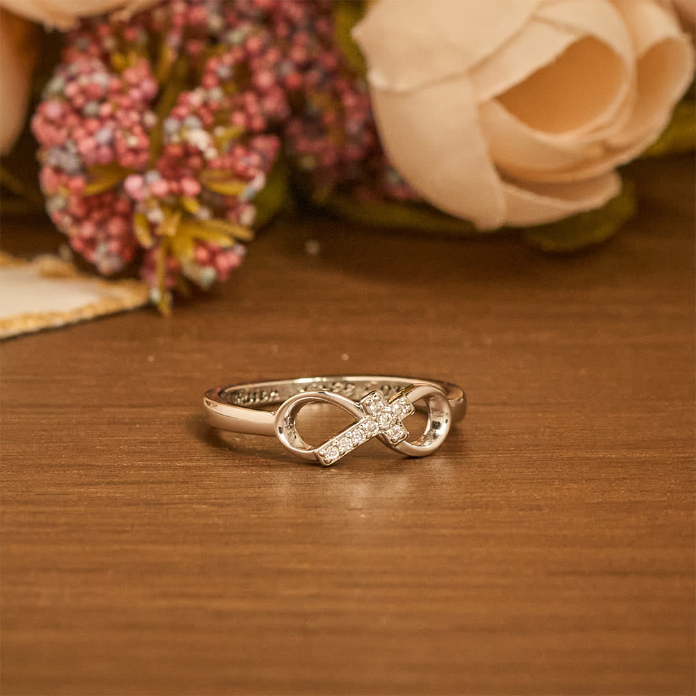 Christianartworkshop Elegant Infinity Cross Open Ring with Engraving: Emblem of Spiritual Strength & Divine Guidance - image 5