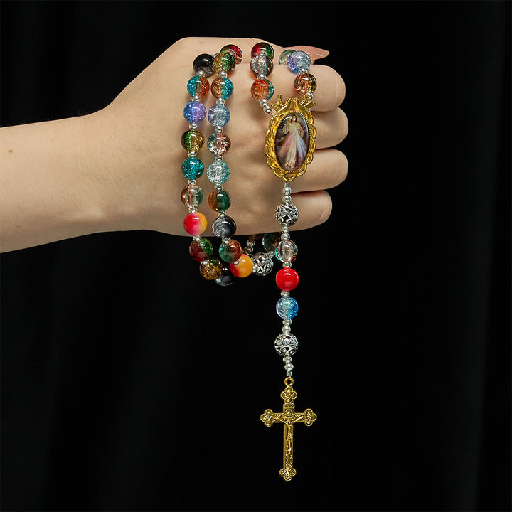 FREE Today: Gradient Multicolor Glass Bead & Brass Crucifix Rosary with Divine Mercy Medal - image 9
