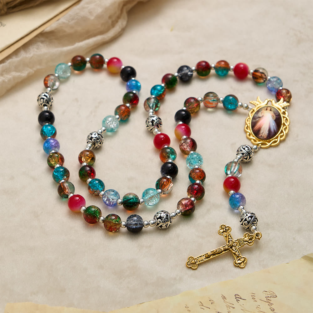 FREE Today: Gradient Multicolor Glass Bead & Brass Crucifix Rosary with Divine Mercy Medal - image 3
