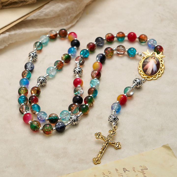 FREE Today: Gradient Multicolor Glass Bead & Brass Crucifix Rosary with Divine Mercy Medal - image 2
