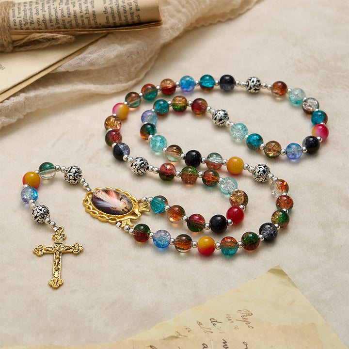 FREE Today: Gradient Multicolor Glass Bead & Brass Crucifix Rosary with Divine Mercy Medal - image 4