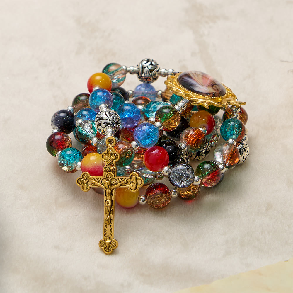 FREE Today: Gradient Multicolor Glass Bead & Brass Crucifix Rosary with Divine Mercy Medal - image 8