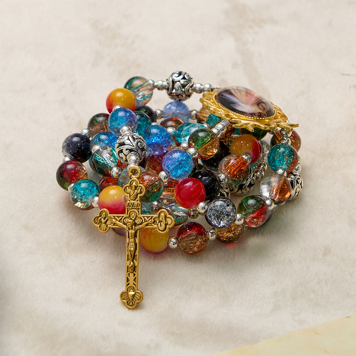 FREE Today: Gradient Multicolor Glass Bead & Brass Crucifix Rosary with Divine Mercy Medal - image 8