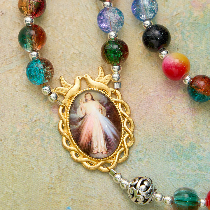 FREE Today: Gradient Multicolor Glass Bead & Brass Crucifix Rosary with Divine Mercy Medal - image 5