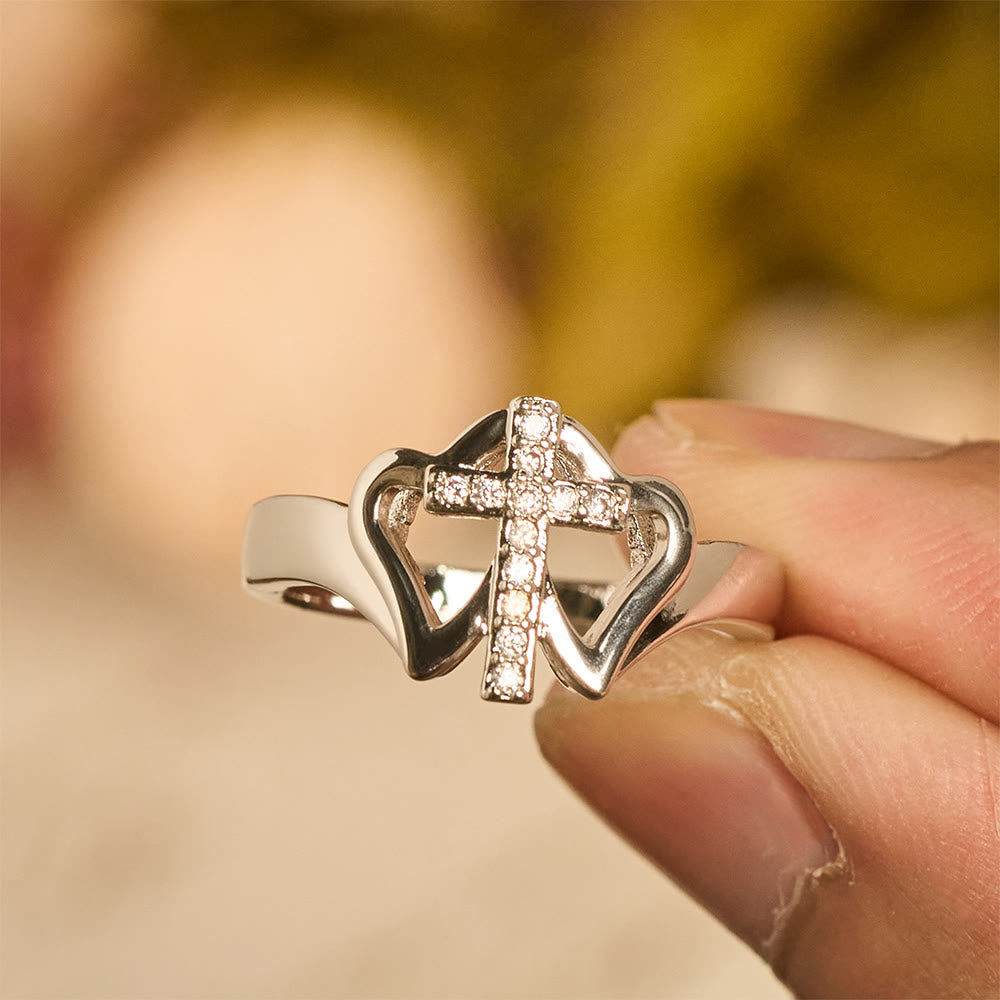 Christianartworkshop Intricate Twin Hearts Cross Ring: Emblem Of Spiritual Strength & Unwavering Faith - image 2