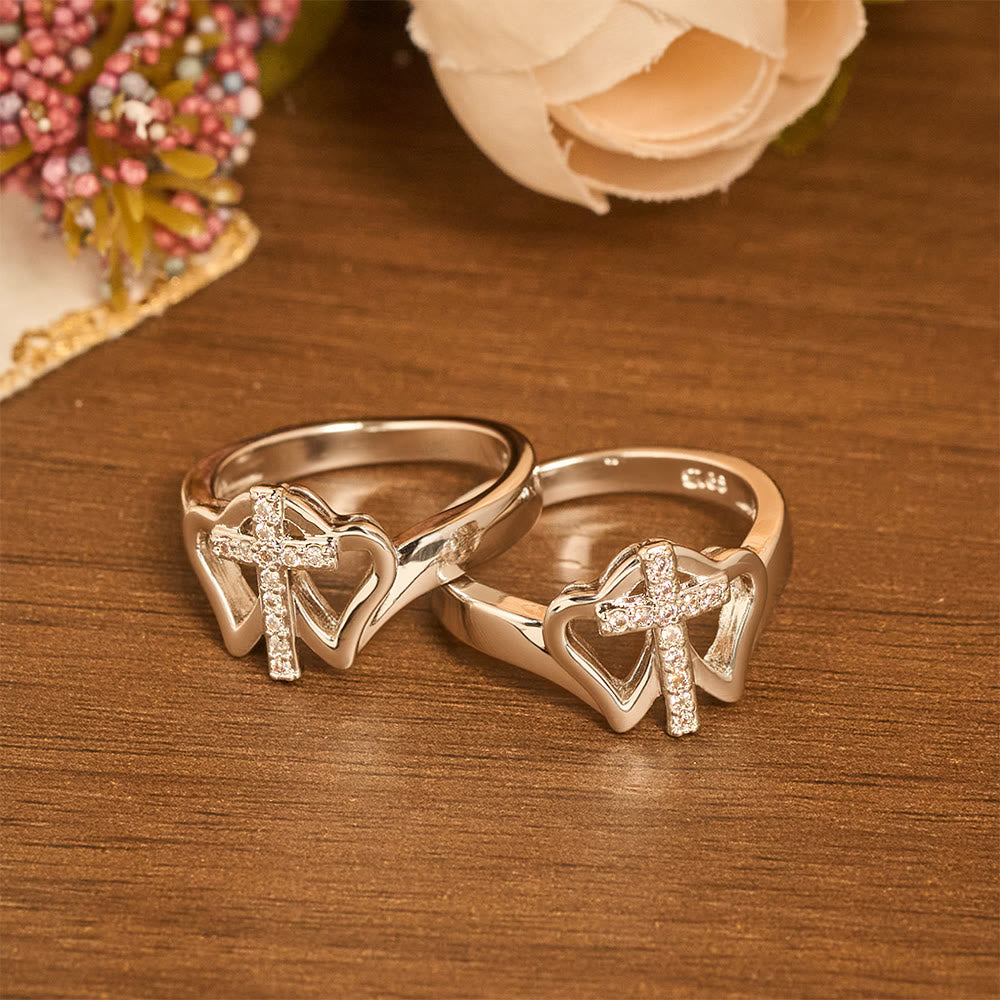 Christianartworkshop Intricate Twin Hearts Cross Ring: Emblem Of Spiritual Strength & Unwavering Faith - image 1
