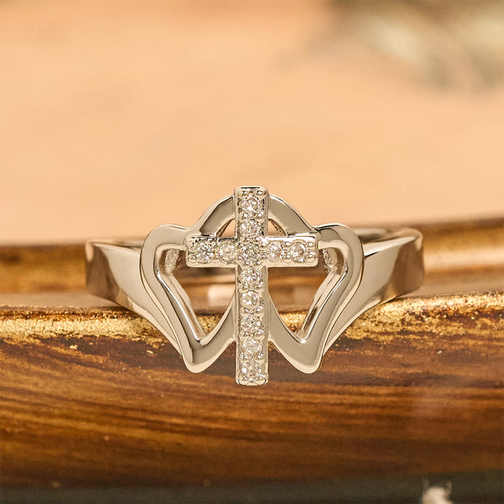 Christianartworkshop Intricate Twin Hearts Cross Ring: Emblem Of Spiritual Strength & Unwavering Faith - image 5