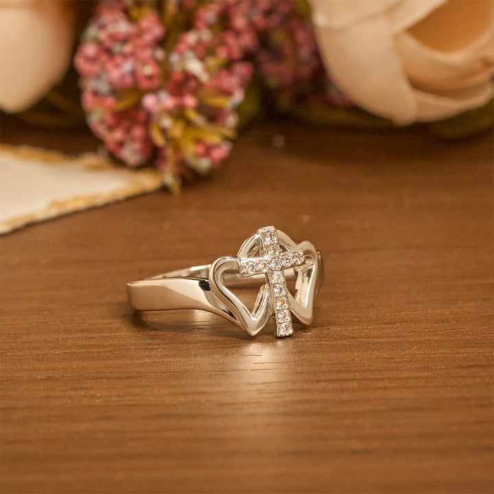 Christianartworkshop Intricate Twin Hearts Cross Ring: Emblem Of Spiritual Strength & Unwavering Faith - image 3