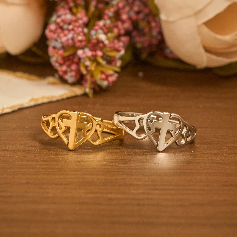 Christianartworkshop Timeless Heart Cross Adjustable Ring: A Gift Of Grace & Divine Intercession - image 0