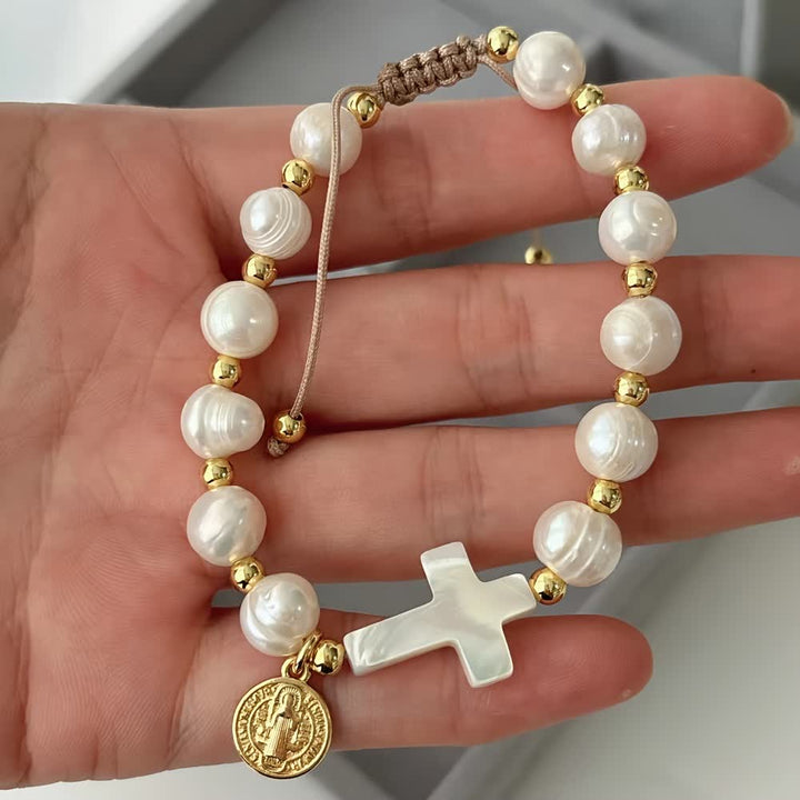 Christianartworkshop Elegant Saint Benedict Medal Adjustable Glass Bracelet: Spiritual Blessing Jewelry - image 5