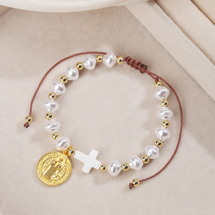 Christianartworkshop Elegant Saint Benedict Medal Adjustable Glass Bracelet: Spiritual Blessing Jewelry - image 1
