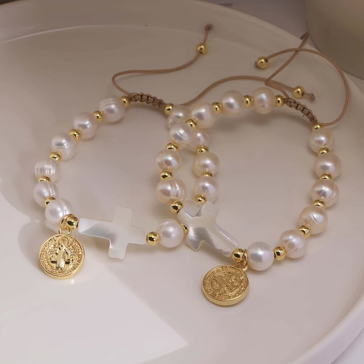 Christianartworkshop Elegant Saint Benedict Medal Adjustable Glass Bracelet: Spiritual Blessing Jewelry - image 4