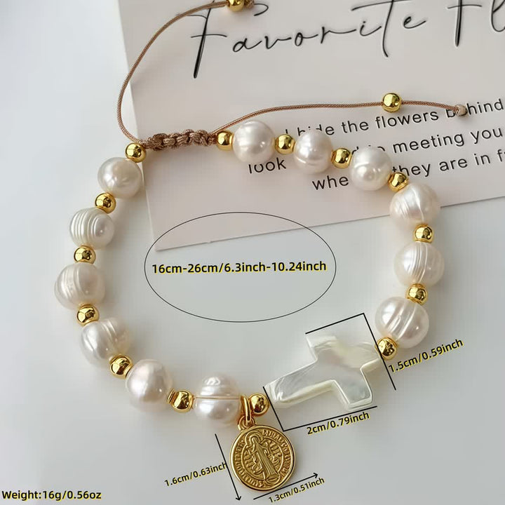 Christianartworkshop Elegant Saint Benedict Medal Adjustable Glass Bracelet: Spiritual Blessing Jewelry - image 2