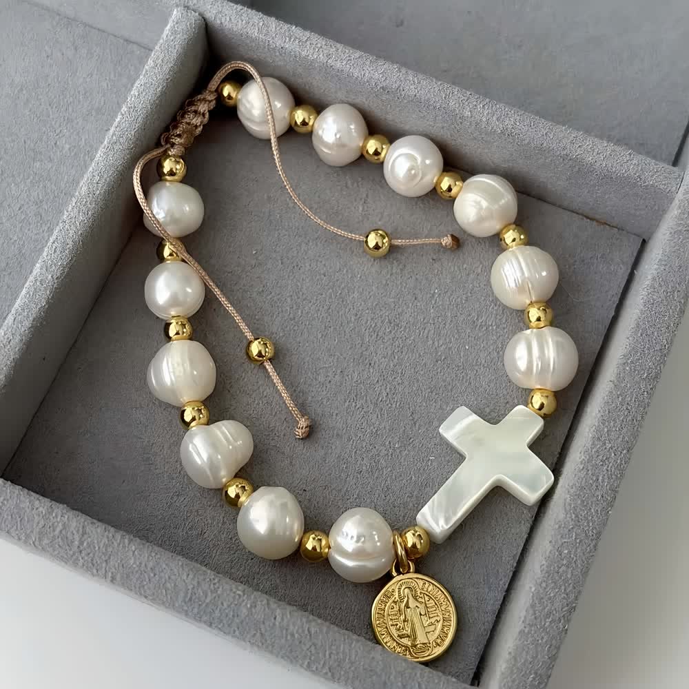 Christianartworkshop Elegant Saint Benedict Medal Adjustable Glass Bracelet: Spiritual Blessing Jewelry - image 3