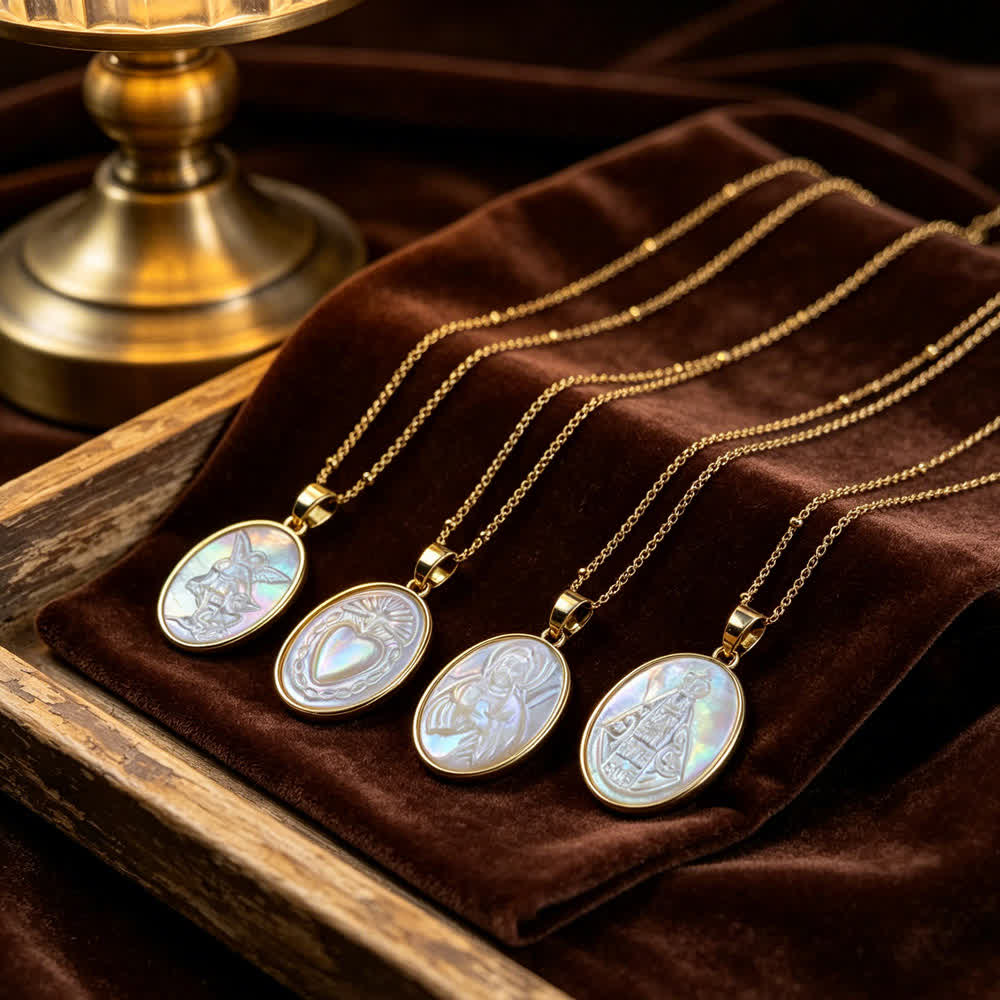 Christianartworkshop Natural White Pearl Saint Necklace: Sacred Heart, Jesus, Our Lady & St. Michael - image 1