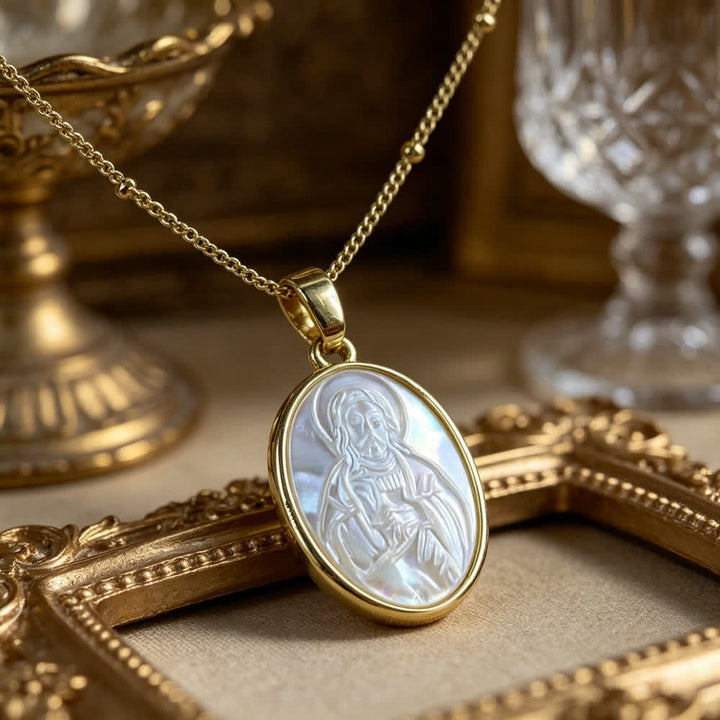 Christianartworkshop Natural White Pearl Saint Necklace: Sacred Heart, Jesus, Our Lady & St. Michael - Jesus - image 7