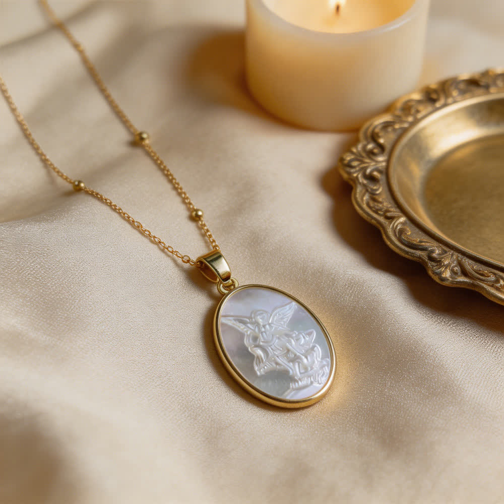 Christianartworkshop Natural White Pearl Saint Necklace: Sacred Heart, Jesus, Our Lady & St. Michael - image 10