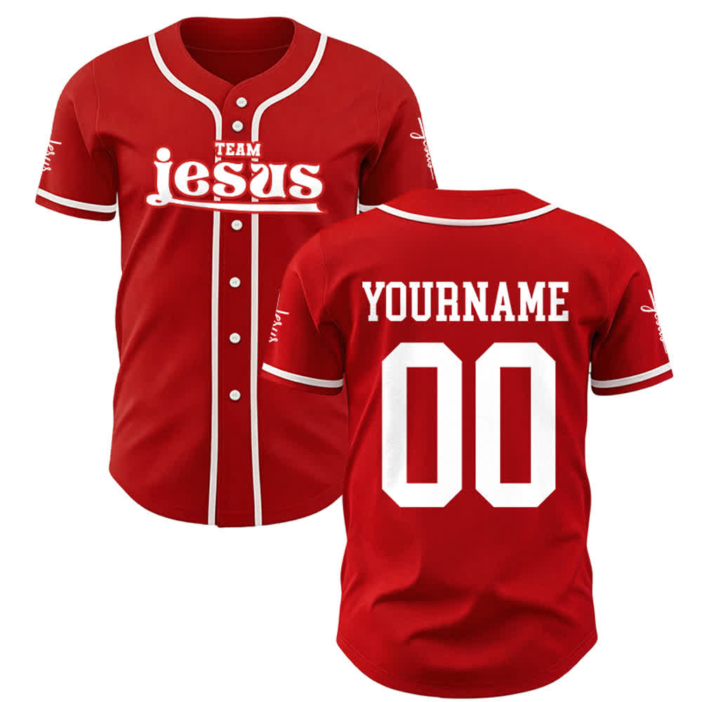 Christianartworkshop Bold Team Jesus Custom Name Number Unisex Custom Baseball Jersey - Red - 5XL - Name & Number Customized - image 14